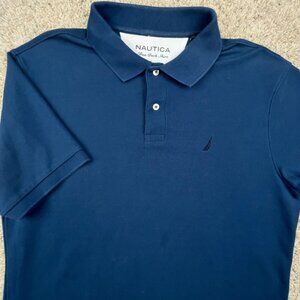 Nautica True Deck Men Blue Short Sleeve Polo Shirt Size Large Cotton Blend Adult